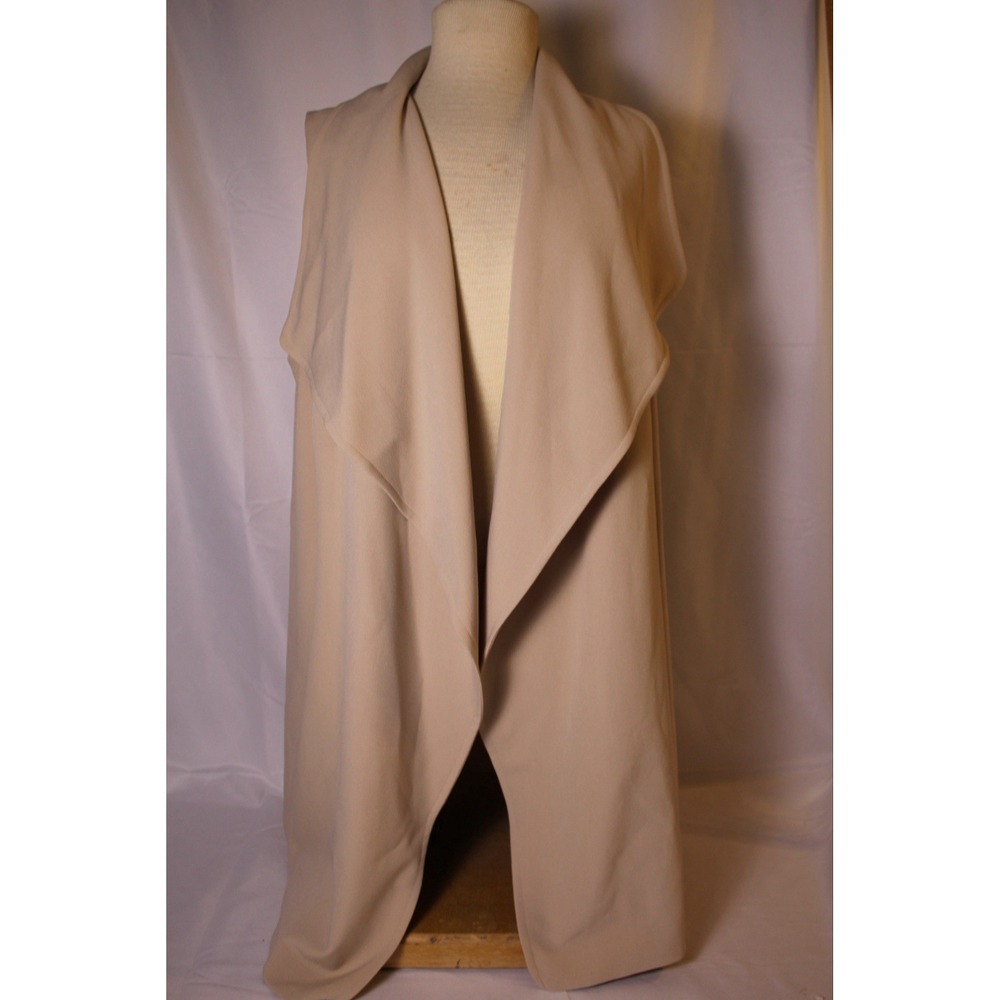 Tahari Women 18W Cream Longline Sleeveless Open Water Fall Front Duster Vest